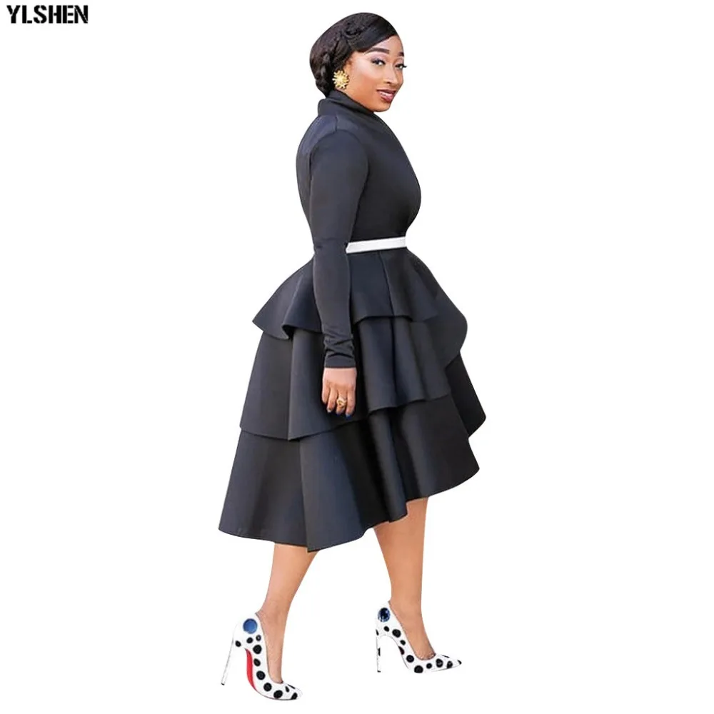 Black Red African Dresses for Women Solid Africa Dress African Clothes Fashion Falbala Evening Dress Robe Africaine Femme 2019 13