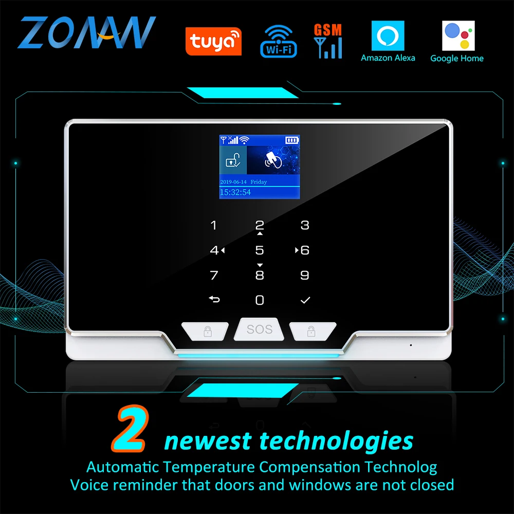 ZONAN Tuya APP Remote Control 11 Languages 433MHz Wired / Wireless Wifi GSM Home Security Buargal Alarm System with Camera