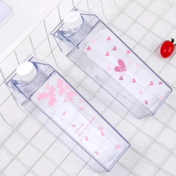 

Plastic Clear Milk Carton Water Bottle Fashion Transparent Milk Box Juice Water Cup Gifts for Girls YE-Hot
