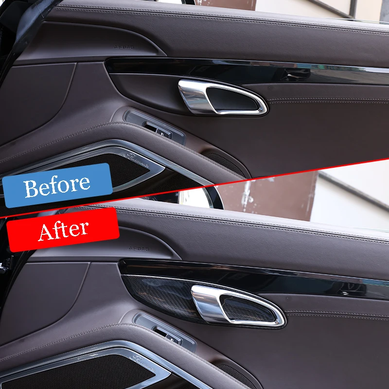 2 Pcs Real Carbon Fiber For Porsche 911 718 2012- Car Interior Door Handle Frame Cover Trim Accessories