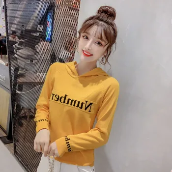 

Slim Women Hooded Autumn New Simple Long Sleeve Cute Letter Print Casual Loose Hooded Sweet Hooded Pullover Hooded Tops