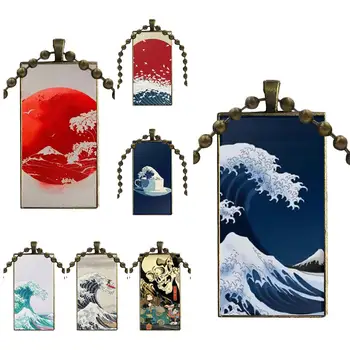 

For Men Women Party Gift Cartoon Wave Art Japanese Glass Pendant Galaxy Pendant Necklace Women Bronze Plated Necklaces Jewelry