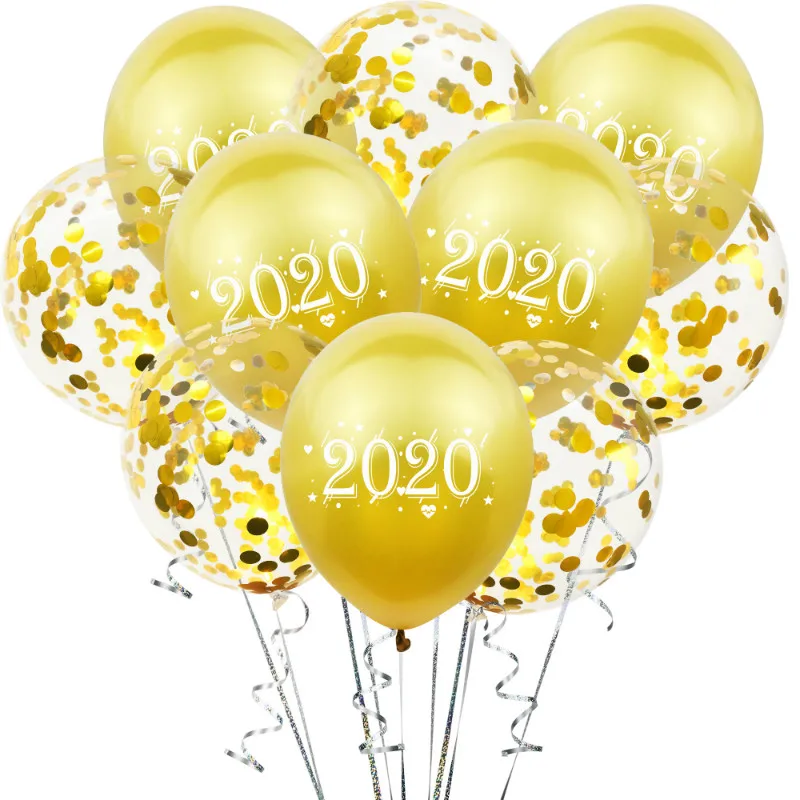 ZLJQ, новогодние воздушные шары, вечерние украшения, розовое золото, алюминиевые цифры, напечатаны, балоны, с новогодним баннером, декор для дня рождения - Цвет: gold confetti