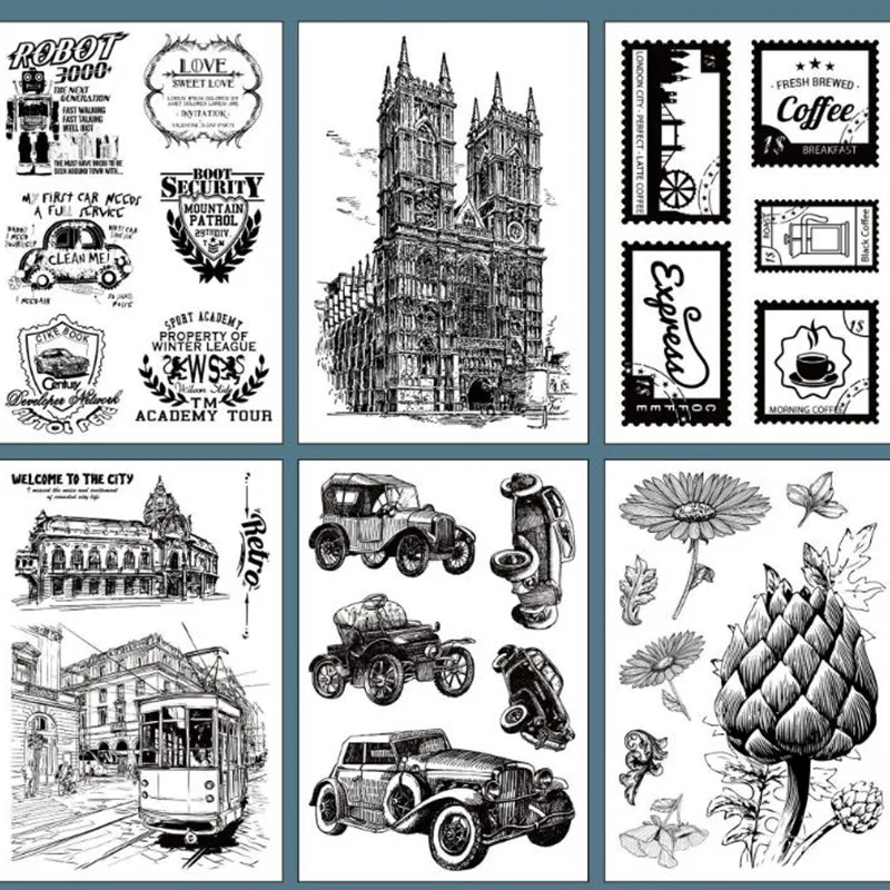 Retro European Building Old Car Clear Stamp Transparent Clear Silica