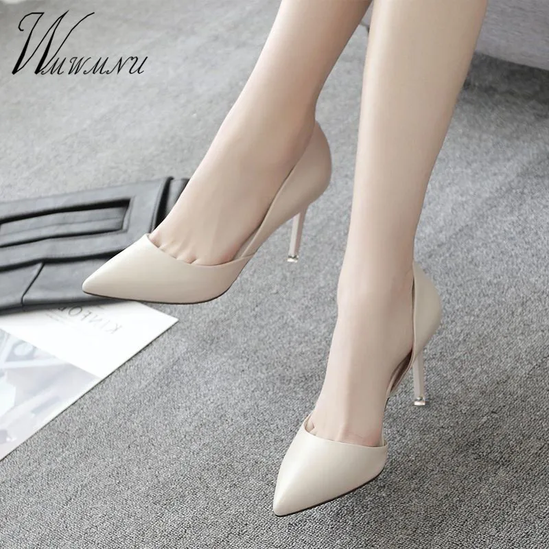 Stiletto Pumps PU Leather Nude Black 