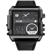 6,11 мужские роскошные брендовые квадратные часы модные водонепроницаемые часы с несколькими часовыми поясами светодиодный цифровые часы военные часы мужские спортивные часы