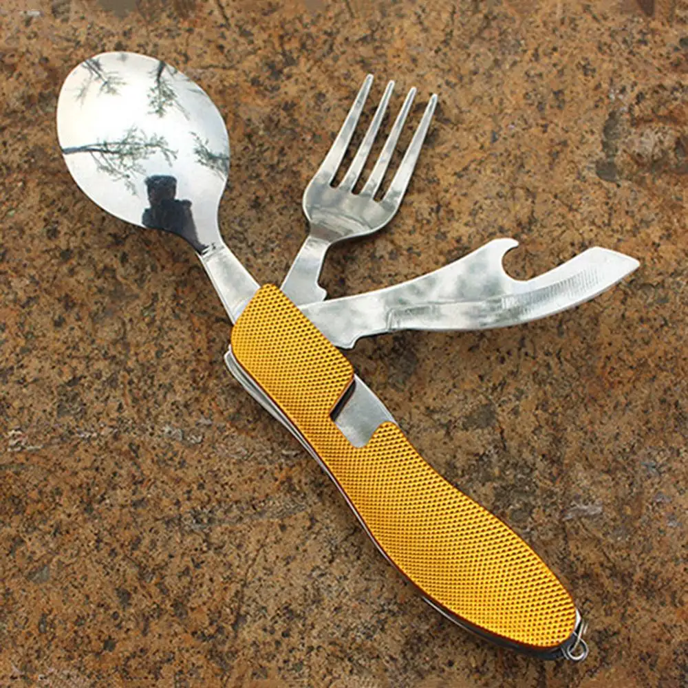 

Camping Tableware Outdoor Cooking Supplies 4 In 1 Spoon Folding Pocket for Picnics Hiking Survival Multifunction Kamp Tools