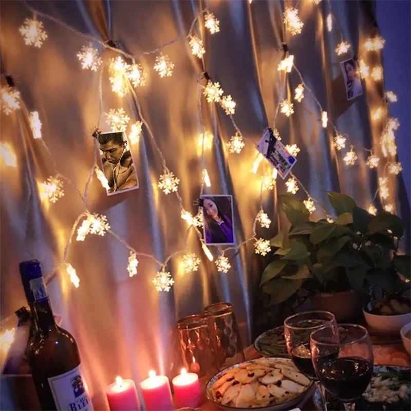 Рождественский светодиодный светильник-гирлянда, гирлянда со снежинками, подвесной Сказочный светильник s для рождественской елки, вечерние рождественские украшения, питание от батареи