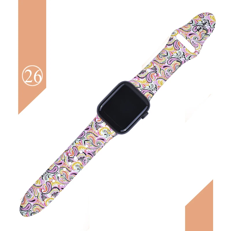 Цветочные полосы для Apple watch Series 5 4 3 2 1 40 мм 44 мм, силиконовый ремешок с принтом для iWatch Series 5 4 3 2 1 38 мм 42 мм - Цвет ремешка: Color 26