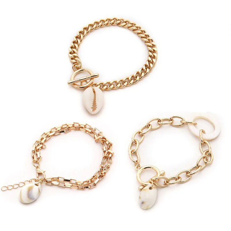 

2019 Summer Sea shell Charms Bracelets for Women Gold Color Metal Link Chain Bracelets &fashion Bangles jewelry