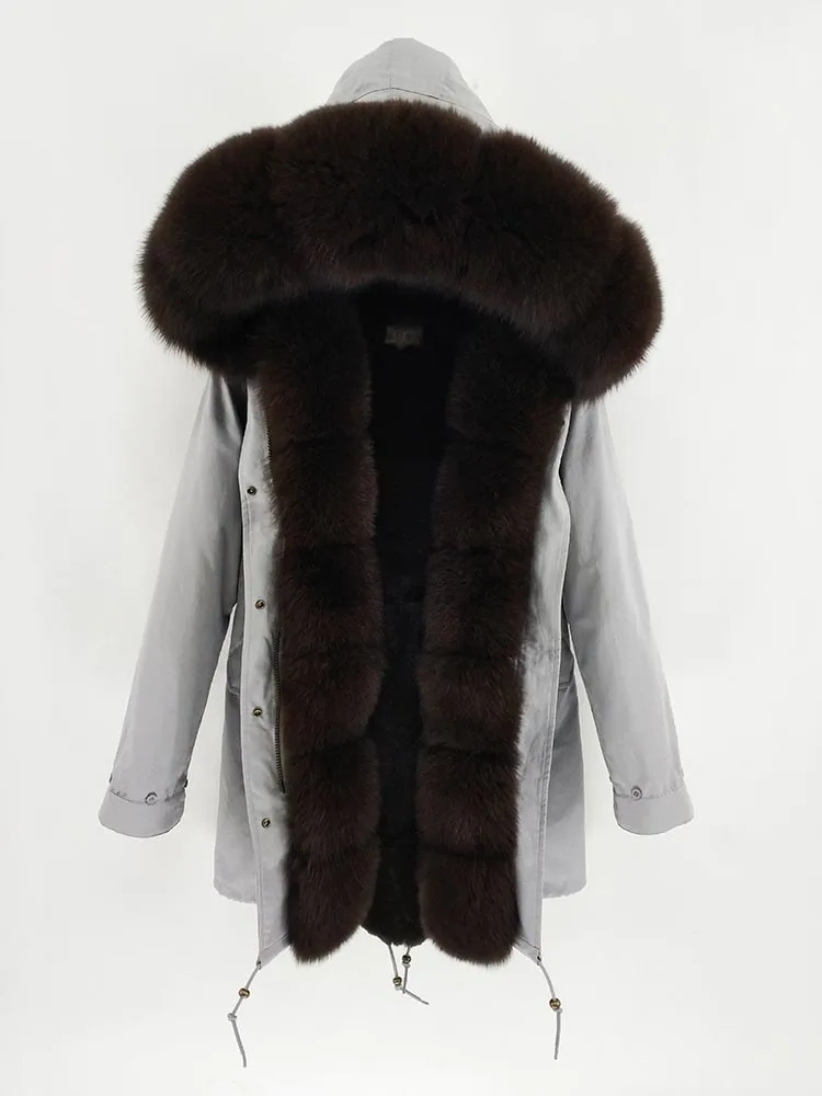 Женское пальто на натуральном меху FURTJY, парка длинная, теплая, с лисьим меховым воротником, съемная подкладка, зимний сезон - Цвет: 3