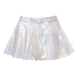 A-line Miniskirt Stylish Fairy Grunge Women Glossy Shiny Transparent Flare Skirt High Street Sexy Club Rave Outfit Can Stacked