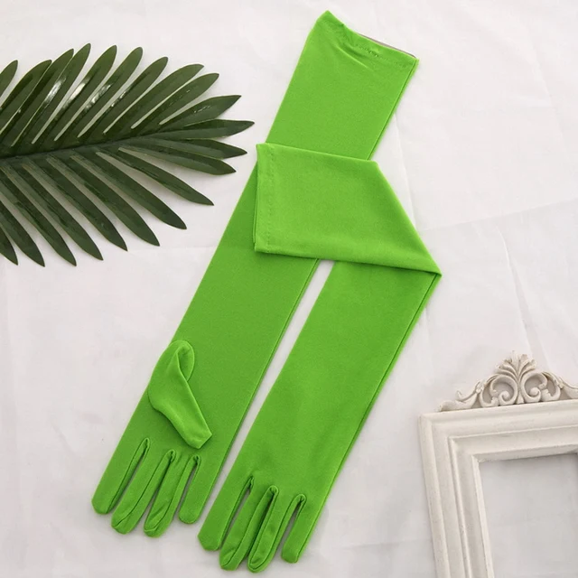 Stretch Satin White Glove Long Bridal Gloves Black Red Elbow Length Women Dance Party Wedding Gloves Full Finger Guantes Boda Light Green