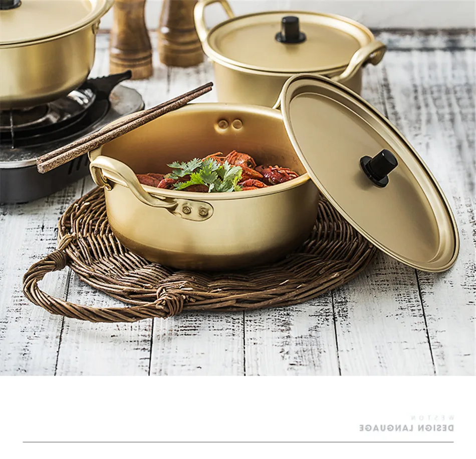 Креативный суповый горшок Корейская лапша Алюминиевый горшок с крышкой лапша Молоко Яйцо кастрюля для приготовления завтрака салатник Золотая кухонная посуда