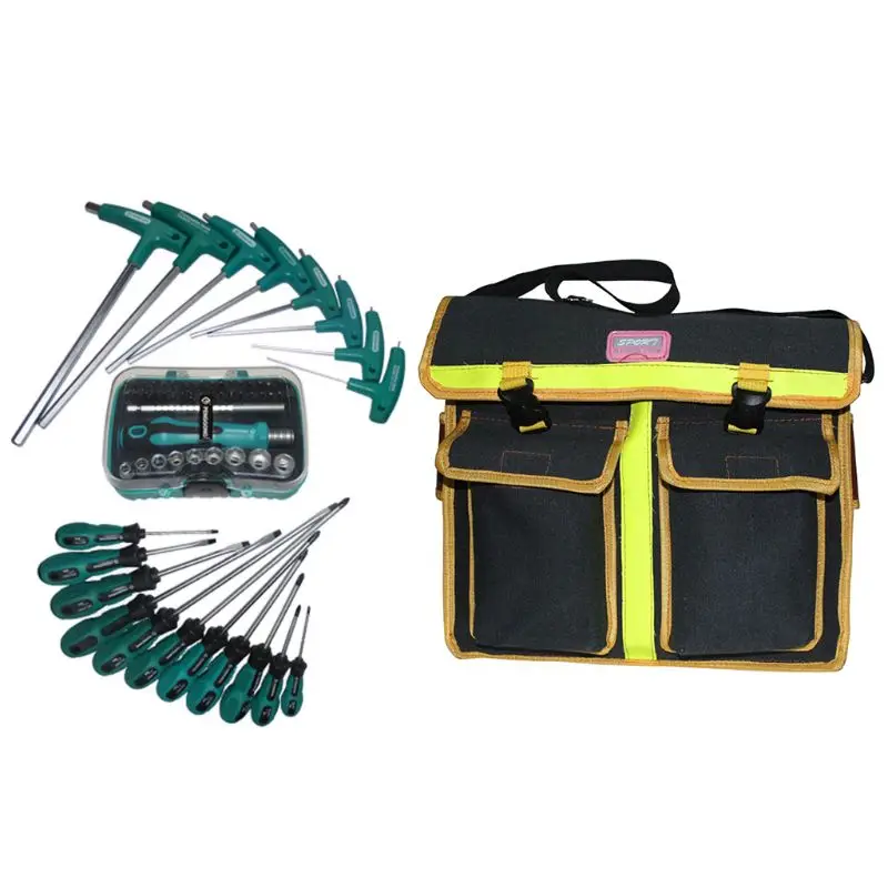 Electrician Hardware Toolkit Shoulder Bag Waterproof Oxford Cloth Multi Organize Pockets Storage Pouch Portable Worker Tool