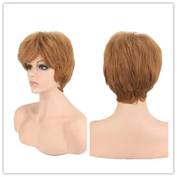 SuQ Women's Short Wig Synthetic Natural Hair Mixed Light Brown Blonde Party Pixie Cut Straight Heat Resistant Wigs For Women