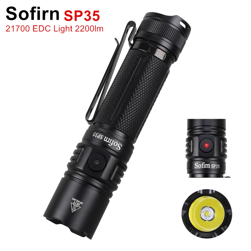 New Sofirn SP35 USB C 2A Rechargeable LED Flashlight 21700 SST40 2200lm Torch 2 Groups with Ramping Power Indicator Update ATR