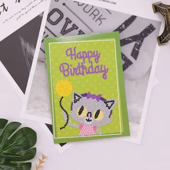 

5PCS DIY 5D Diamond Painting Happy Birthday Invitation Greeting Card Kit Round Stitch Embroidery Set Q6PE