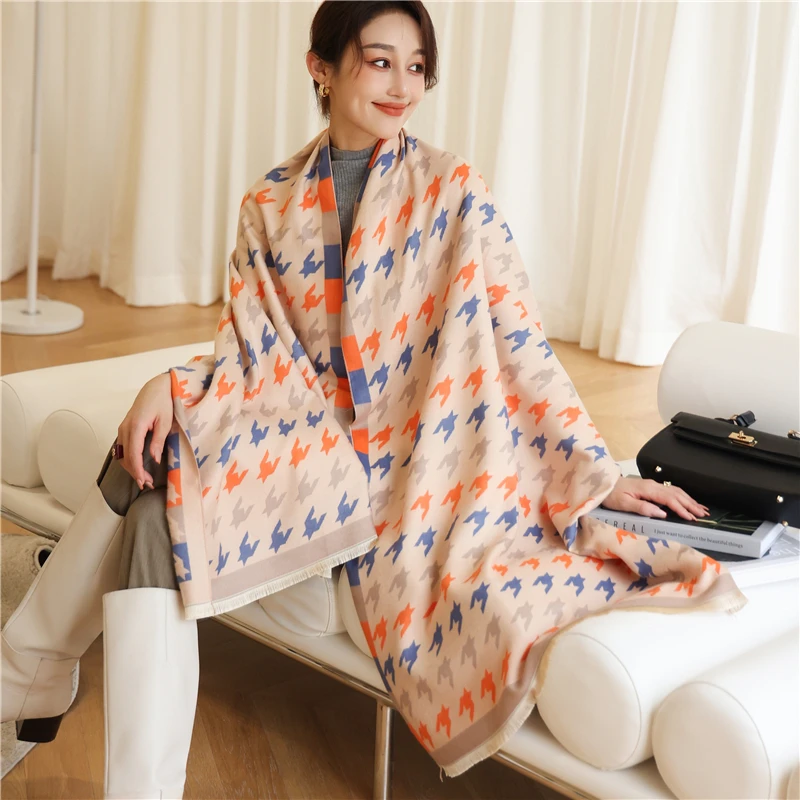 Bufanda Pashmina para mujer, con estampado de cuadros, manta grande, pañuelo para la cabeza, chal para invierno, 2022|Bufandas de mujer| - AliExpress