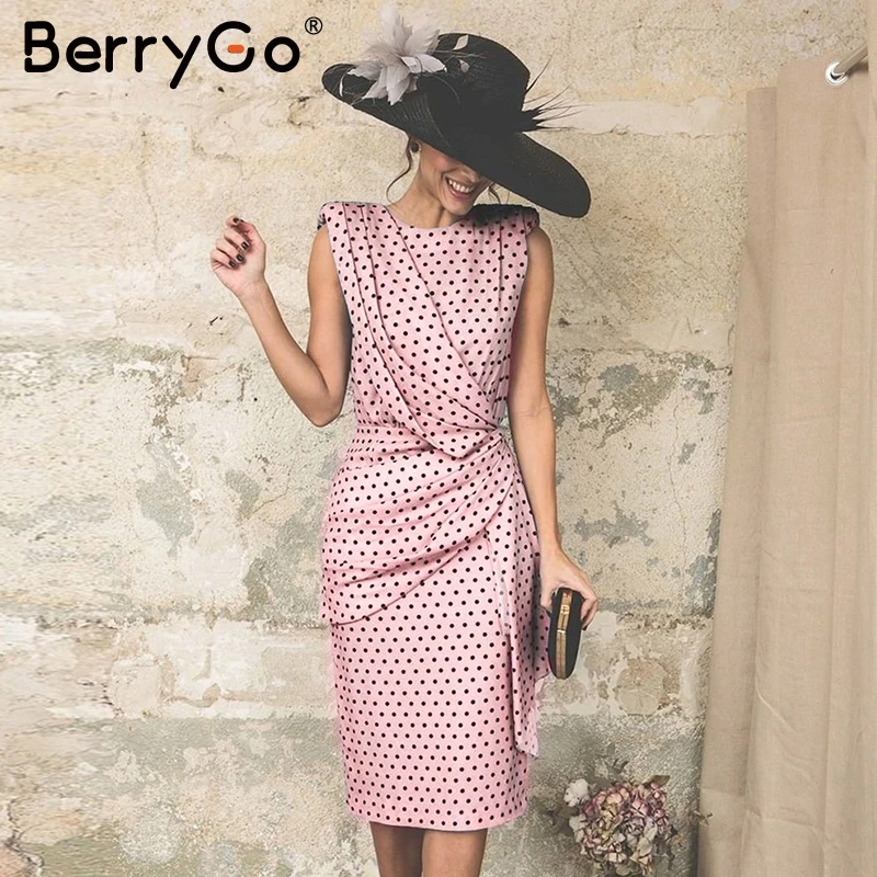 BerryGo плюс размер женское платье без рукавов в горошек прямое на молнии праздничное платье мягкое дамское шикарное осенне-зимнее платье