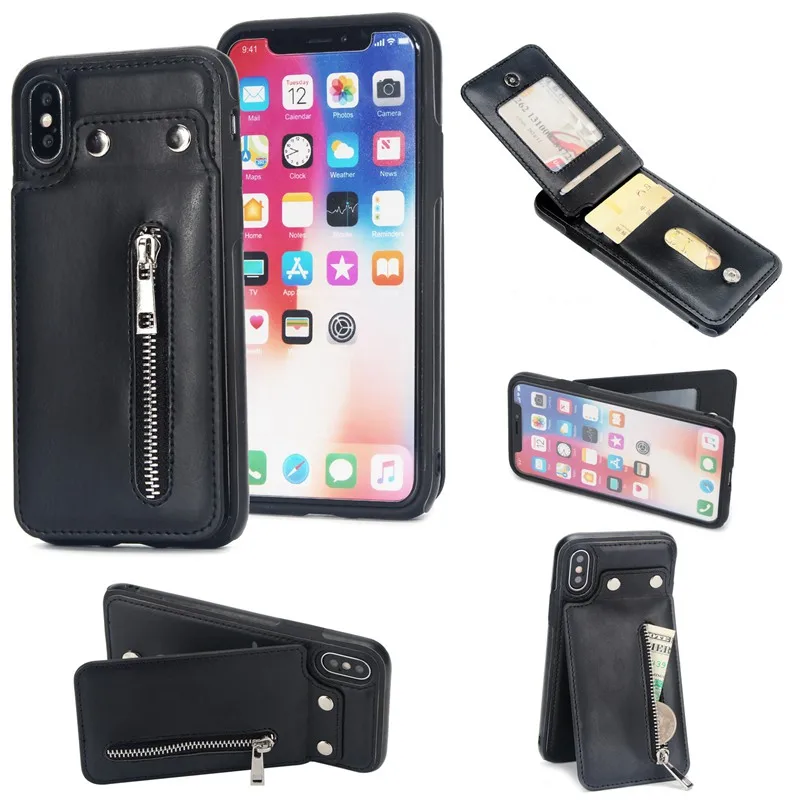 Модный Вертикальный кожаный чехол для iPhone XS Max XR XS X 7 8 6 6S Plus многослойный кошелек на молнии с отделением для карт PU для iPhone 7