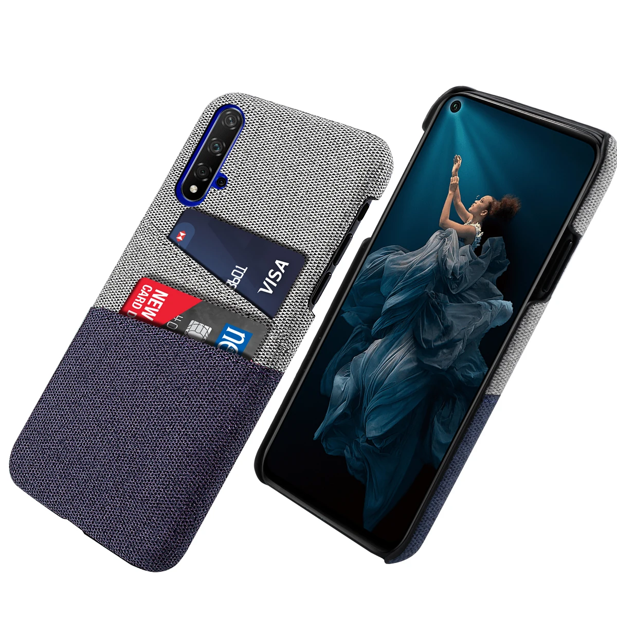 

For Huawei Honor 20 Back Case Ultra Slim Fit Hard PC Phone Anti-Scratch Shockproof Protective Cloth Cover with 2 Cards Slot