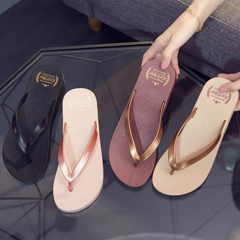 

Summer New Thick Bottom Wedge with Women's Flip-flops Toe Slip Casual Beach Sandals and Slippers Flat Bottom Women's Slippers