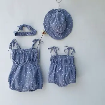 

2020 Korea Style Baby Girls Dots Romper Summer Toddler Kids Jumpsuit With Hat 0-2Years