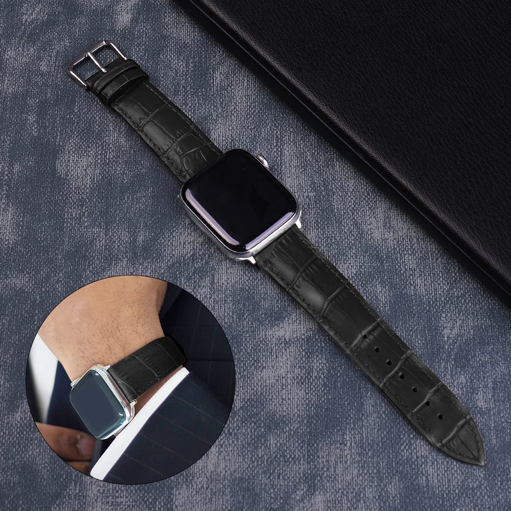 Высококачественная кожаная Петля для iWatch 40 мм 44 мм спортивный ремешок для Apple watch 42 мм 38 мм серия 12 3 4 5 Аксессуары для наручных часов - Цвет ремешка: black