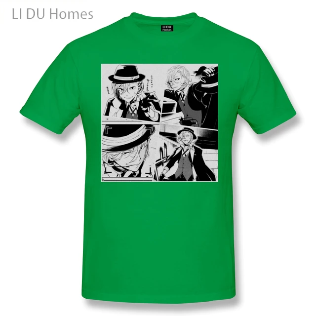 Manga Panels Chuuya Nakahara Bungou Stray Dogs Anime T Shirt Women Man's T-shirt Cotton Summer Tshirts Short Sleeve Graphics Tee green