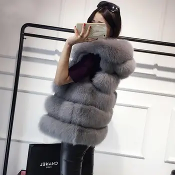 

Faux Fur Big Coat Women 2019 Casual Hoodies Warm Slim Sleeveless Faux Fox Fur Vest Winter Jacket Coat casaco fur long coat