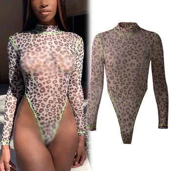 

Hot Sexy Women Leopard Printed Bodysuit High Cut Leotard Thong Clubwear Jumpsuit Romper Tops Lady Stretch Bodysuit Tops Blouse