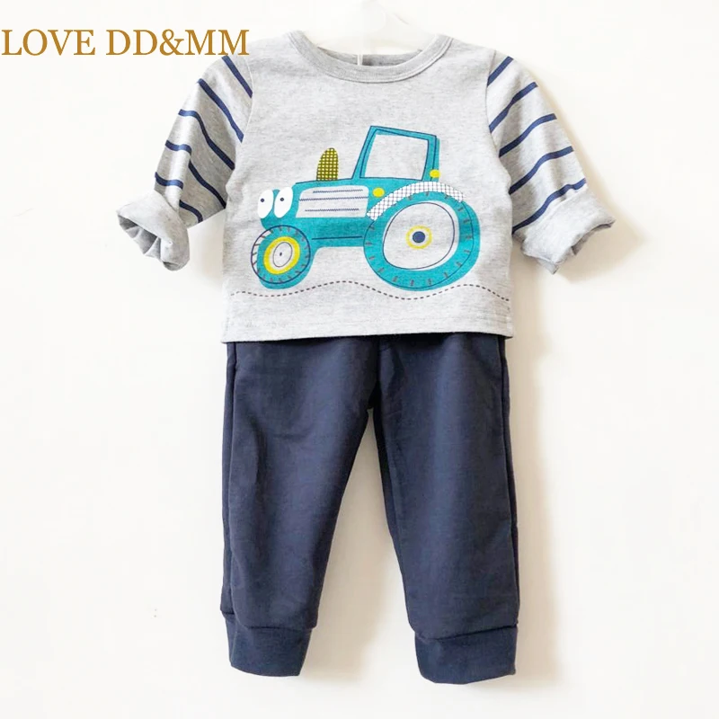 LOVE DD& MM/комплекты одежды для мальчиков коллекция года, детская одежда милые футболки в полоску с надписью и машинкой+ штаны, детская одежда - Цвет: Синий