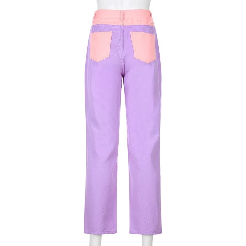SIDDONS Jeans For Women Fashion Patchwork Jeans Baggy Pants Women Streetwear Cargo Pants High Waisted Denim Straight Trousers