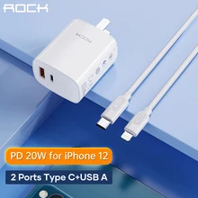 ROCK 20W PD Fast Charger for iPhone 12 Mini Pro Max 11 Xs Xr X 8 Plus Dual Ports QC PD 18W Charger for iPad Air 4 Samsung Huawei