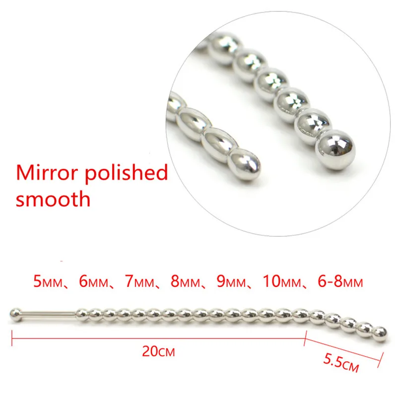Solid 304 Stainless Steel Pull Beads Urethral Sound Insertion 7 Size Urethral Dilators Stimulate Sex Toys for Men Penis Plug