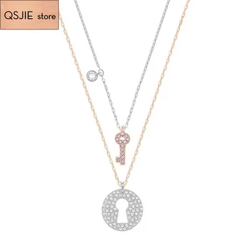 

QSJIE High-quality SWA New Retro double-key locking lady's clavicle chain personality Fashion Pendant Chain Necklace