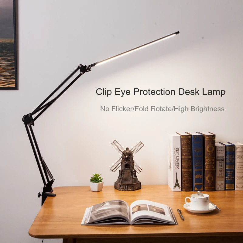 Desk Lamp Work Long Arm Reading Clip-on LED Table Light Lamp Folding USB Charge 