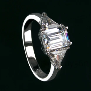 

Pure Silver Luxury SONA Simulated Diamant Engagement Rings For Women 3 Carat Emerald Cut Love Ring (BB)