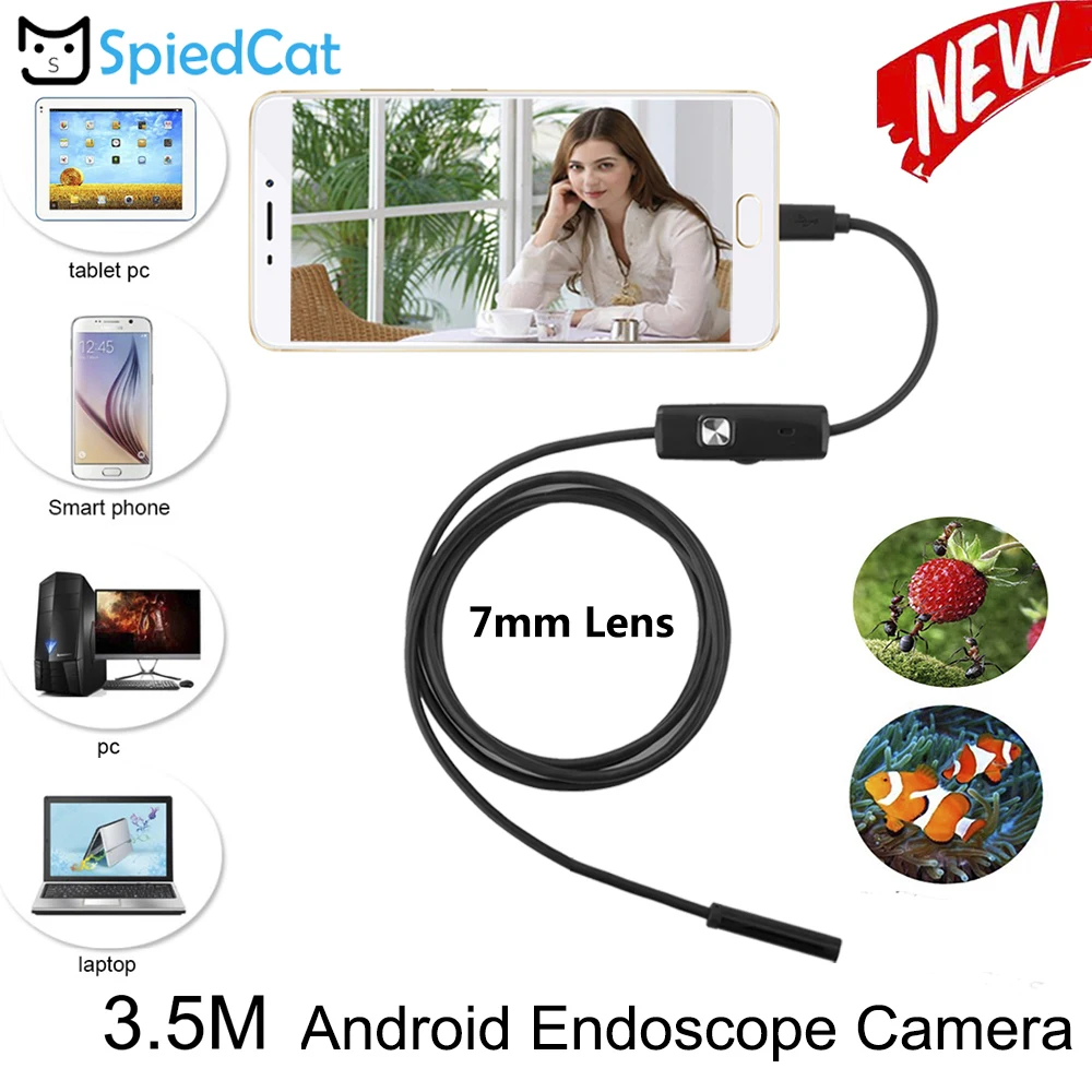 Android USB эндоскоп камера 7 мм Мини объектив 3,5 м мягкий кабель Borescopes для ремонта автомобиля трубы осматривать нижней обнаружения мини камера