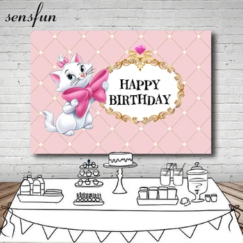 

Sensfun Beautiful Lazy Marie Cat Backdrop Pink Theme Gold Frame Girls Birthday Party Photography Backgrounds Custom 7x5ft