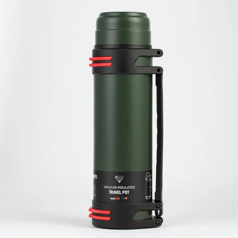 1.6l/2l/2.5l Stainless Steel Thermosflask Outdoor High Capacity Portable Water Bottle With Rope Dual Purpose Caps Coffee Flasks - Цвет: Deep Green
