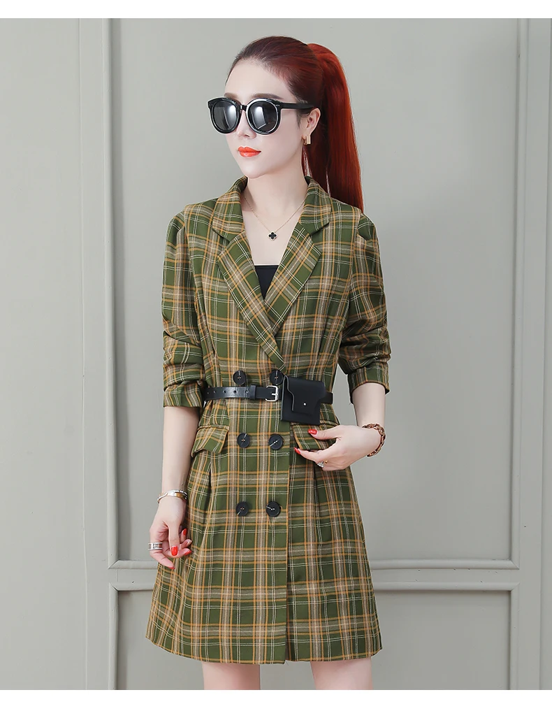 Long Section Plaid Windbreaker Female Spring And Autumn Fashion New Temperament Slim Windbreaker Coat Tide HHH0023