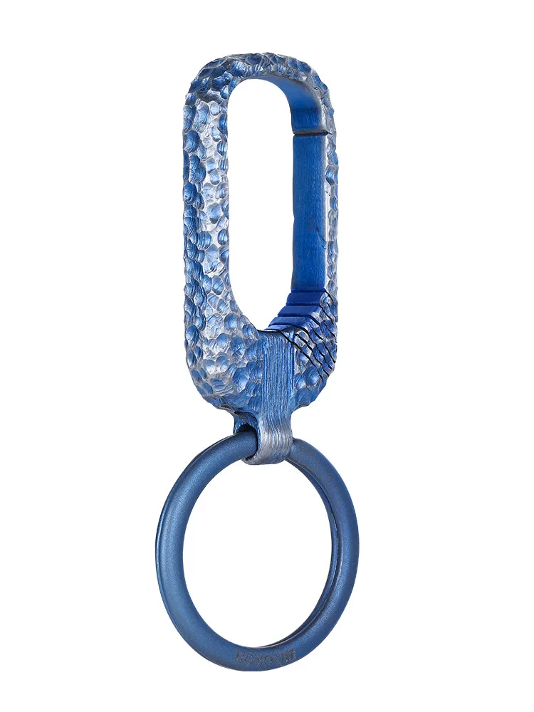 High-grade Burnt Blue Crater Handmade Titanium Alloy Keychain Men And Women Simple Luxury Car Key Chain Strong Durable
