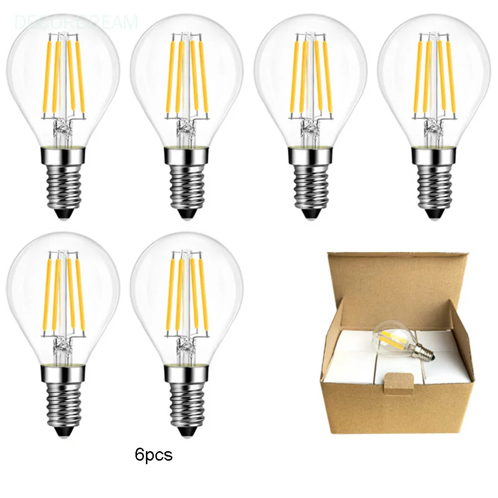 6pcs/lot E14 E27 Led Bulb Filament Lamp Constant Current Tungsten Filament G45 Bulbs Retro
