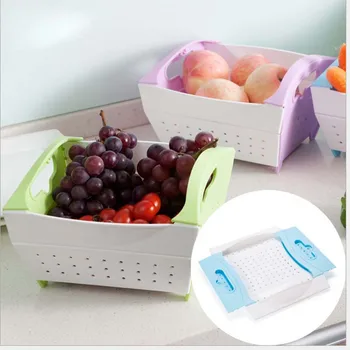 

Fruit Plastic Drain Basket Colanders Foldable Vegetable Storage Baskets with Handle Hoem Kitchen Accessories