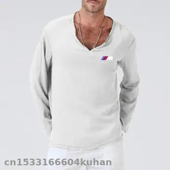 

2020 motocross racing Loose Mens T-Shirt V-Neck Long Sleeve T Shirt Men solid color flax casual racing for bmw m T-shirt
