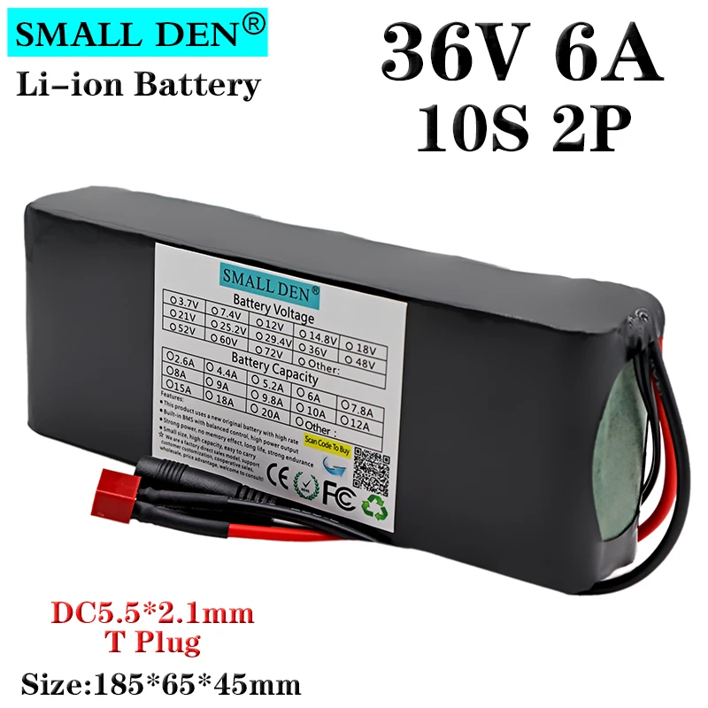 

36V 6Ah 18650 10S2P lithium battery pack with 15A BMS DC 42V 500w power supply electric bicycle motorcycle scooter battery