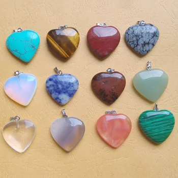 

Wholesale 25mm 10pcs/lot Natural Stone Necklace Pendent Assorted Mixed Heart Natural Stone Charm Pendants For Jewelry Making