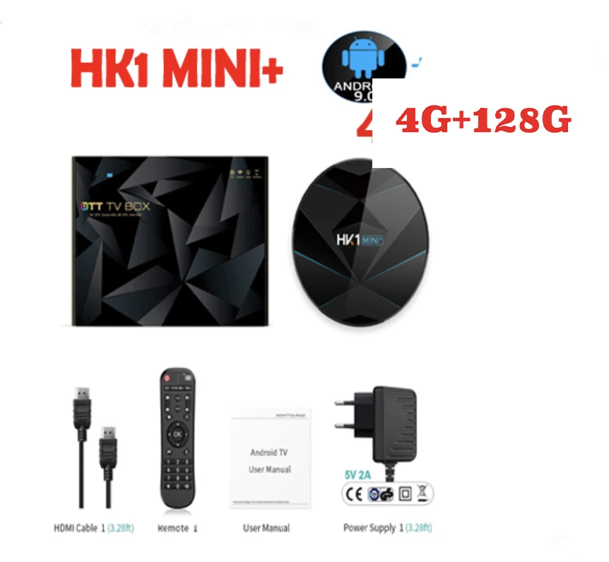 HK1 Мини плюс Android 9,0 ТВ приставка bluetooth 2G 16G/4g 64 GB/32G RK3318 2,4G/5G wifi 4K 3D ТВ приставка опционально air mouse t95 max - Цвет: 128g